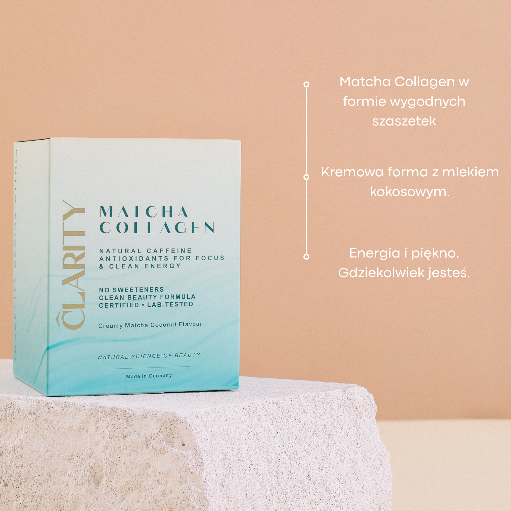 CLARITY Matcha Collagen – napój kolagenowy z matchą kokosem i latte