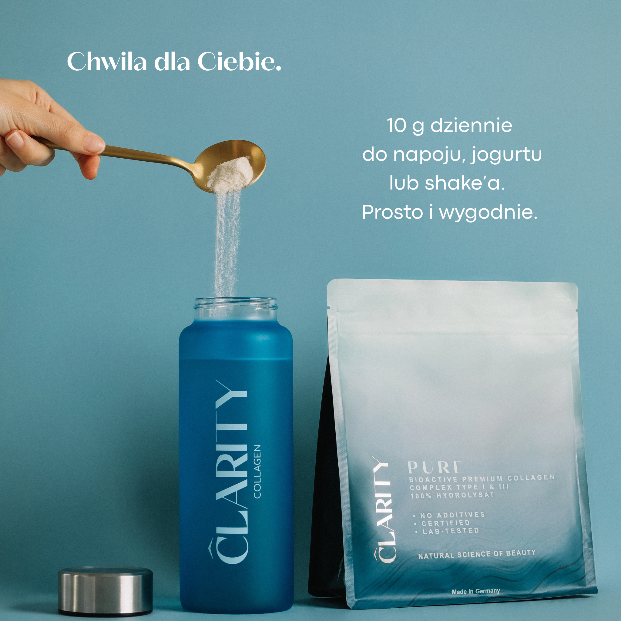 CLARITY Pure Collagen – wyróżniki: 100% czysty kolagen, neutralny smak