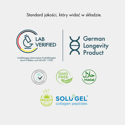COLLAGEN COMPLEX+ | Intensywne nawilżenie od wewnątrz + 275 mg kwasu hialuronowego i witamina C · Dla bardziej sprężystej, gładkiej i promiennej skóry · 180 kapsułek