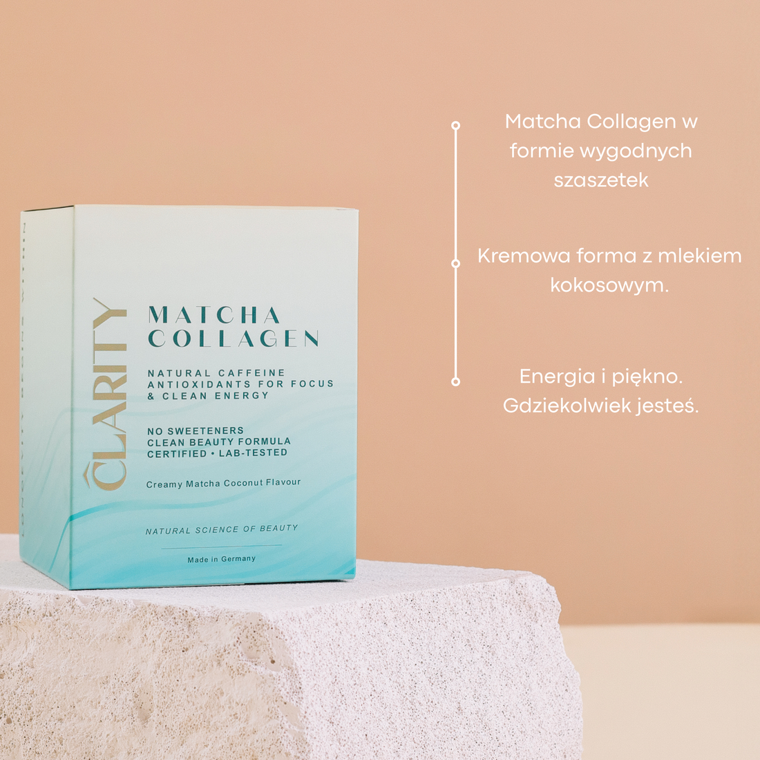 Matcha Collagen Go | Potrójny kolagen na skórę, włosy i stawy + prawdziwa matcha z naturalną kofeiną · 15 saszetek