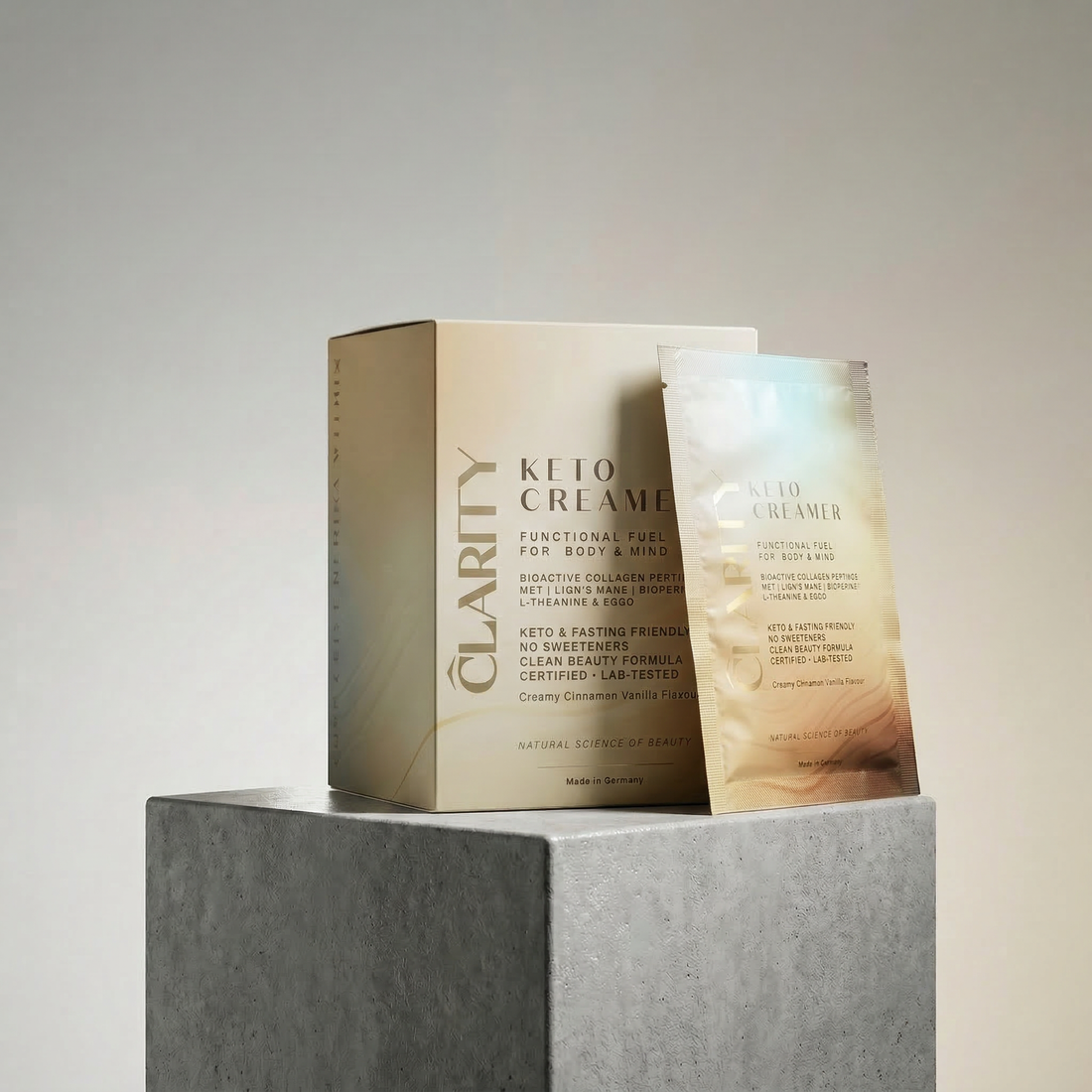 CLARITY Keto Creamer – kolagen z kokosem i Lions Mane, opakowanie produktu