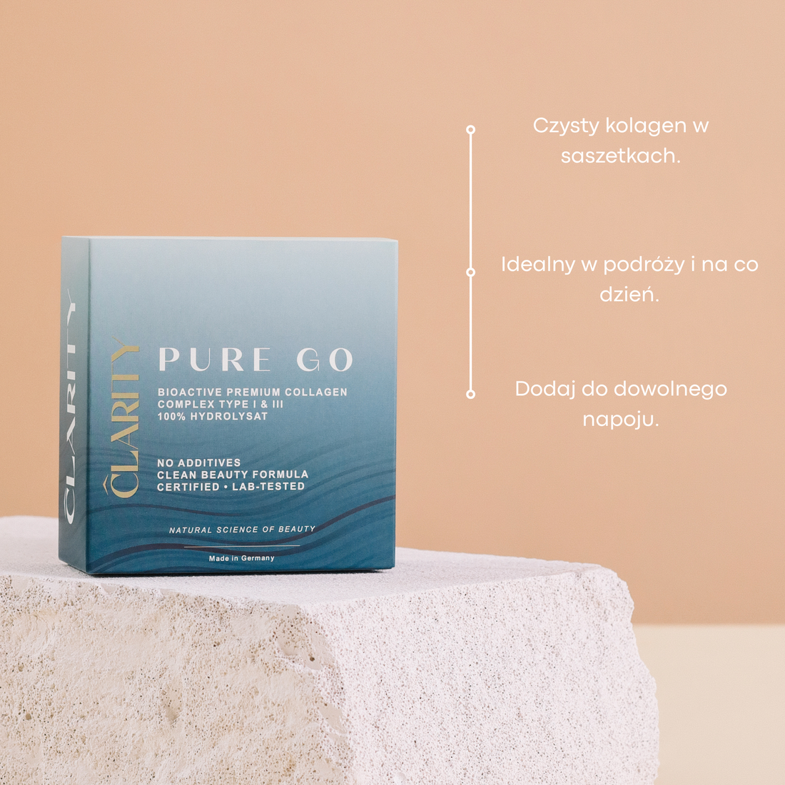 PURE GO | 100% czysty kolagen grass-fed na skórę, stawy i regenerację · Neutralny smak · 15 saszetek
